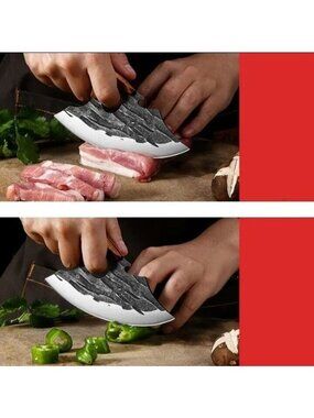 Yang Jiang 7" pizza cutter wood Handle Skinning Knife Gut Hook finger hole